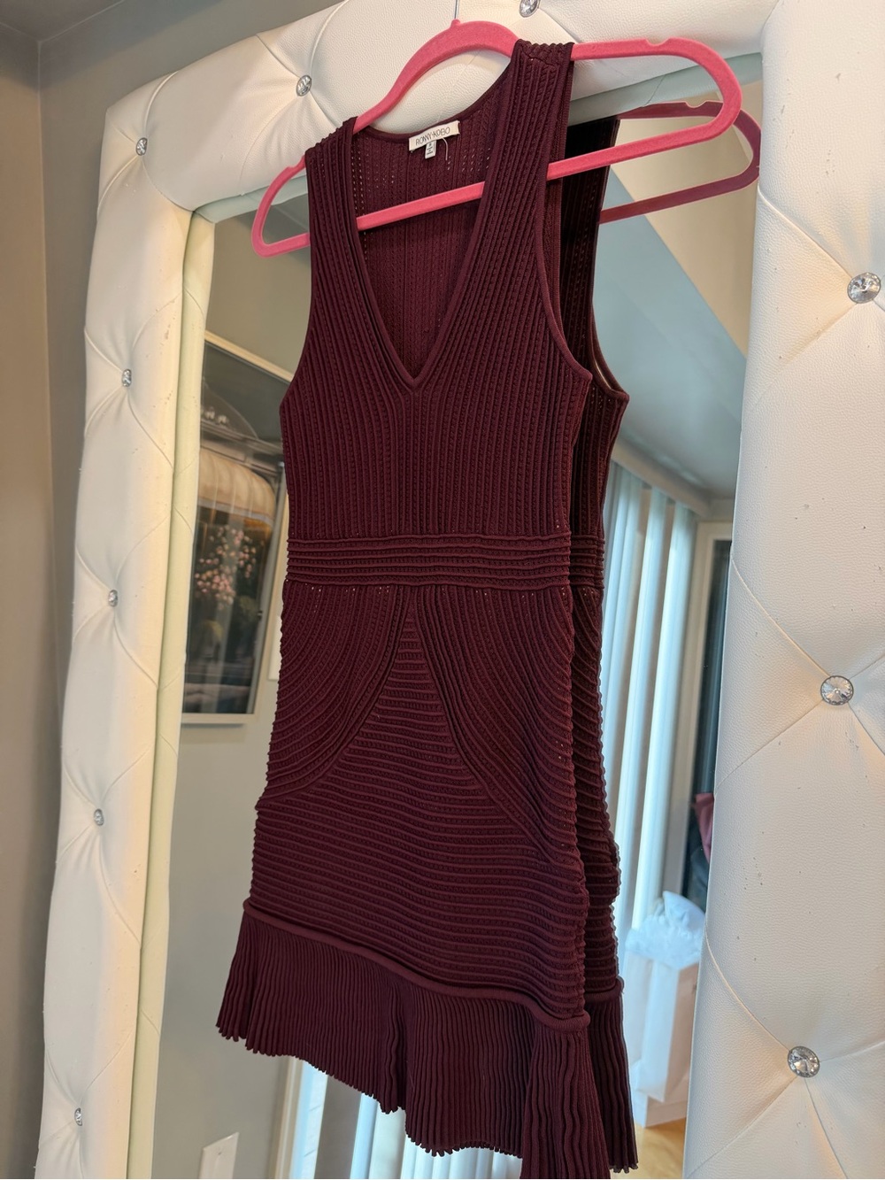 Ronny Kobo Collection Ribbed V-Neck Sleeveless Dress in Burgundy